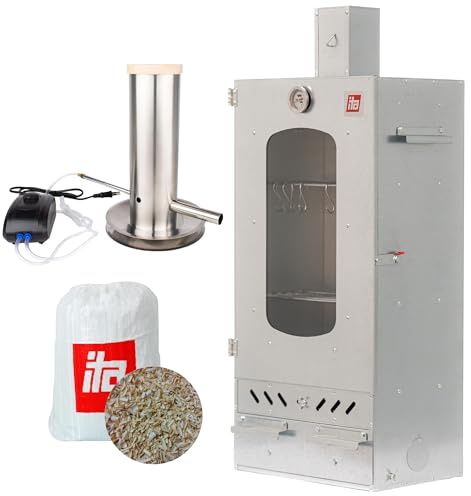 ITA Smoker 7012 rökset med rökgenerator – skåp med fönster och öppen spis – legerat stål – EU-kvalitet, direkt från tillverkaren – 81 cm med 3 hyllor