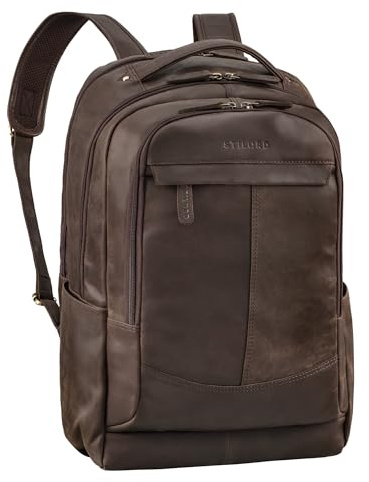 STILORD Maxim Mochila Piel Hombre para Ordenador Portatil 17-19 Pulgadas | Ergonómica y Transpirable | Mochilas Hombres Cuero para Negocios Viaje Color:Zamora - marrón