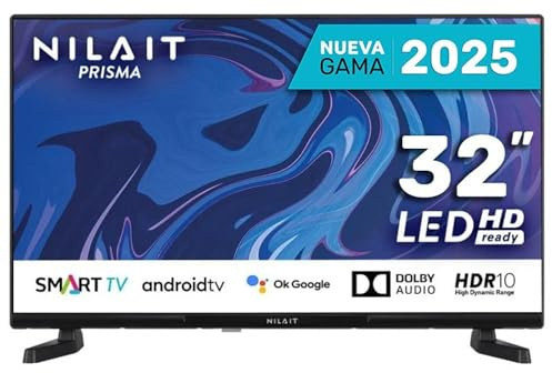 Nilait Prisma 32HC7002S Smart TV 32 Pollici HD Ready Frameless, Android TV, WiFi, HDMI, USB, Televisore LED Compatto per Cucina e Camera da Letto