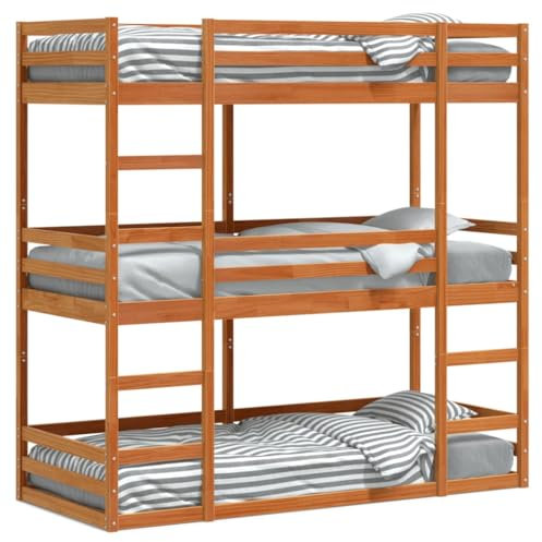 Lechnical Triple Bunk Bed Wax Brown 80x200 cm Solid Wood Pine,Bunk Bed Frame,Double/Single Bed,Bunk Bed-3284253