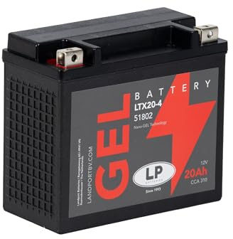 LANDPORT LTX20-4 12 V Batterie kompatibel mit HD Heritage Softail Classic | Gelbatterie 20 Ah, 310 A CCA, Maße 175 × 87 × 155 mm; kompatibel mit HD XR 1200 X LD6, Ducati Paso 906, Moto Guzzi California