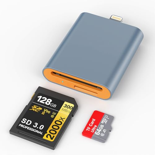 Opluz 2-in-1 iPhone Memory Card Reader with SD+TF Card Slots, Supports Reading 2 Cards Simultaneously, Lightning Connector for iPhone 14/13/12/11/X/XS/XR/iPad