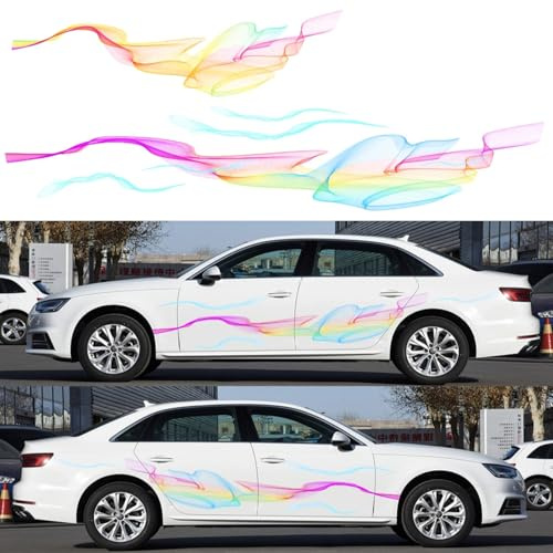 3Pcs Auto Karosserie Seitenaufkleber, Sportlich farbige Streifen Grafik Auto Aufkleber, Universal Große Vinyl wasserdichte selbstklebend Aufkleber Dekoration Zubehör für Auto/LKW/SUV(Multi)