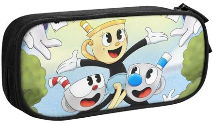 YINGD Cuphead Mugman Ms. Chalice Pencil Case Large Capacity Double-Layer Pen Bag School Stationery Pouch Organizer Office Supplies Pencase for Kids Adult