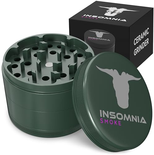 Insomnia Smoke Herb Grinder | Premium 4 Piece Aluminium Metal Grinder with Pollen Catcher, Strong Magnetic Lid, Razor Sharp 28 Teeth, Non-Sticky & Easy to Clean with Ceramic Coating (Midnight Green)