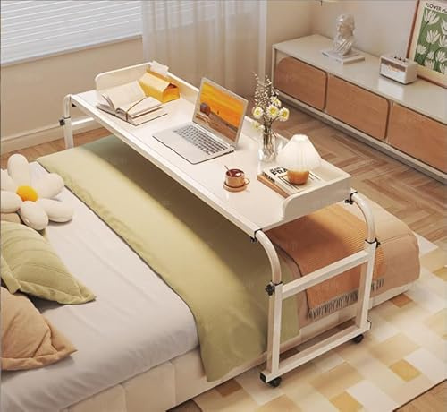 GLFNB Tavolo da Letto Lungo, postazione di Lavoro in Piedi con Lunghezza e Altezza Regolabili, Tavolo da Letto con Ruote, vassoi per scrivania da Letto, Tavolo da Scrittura