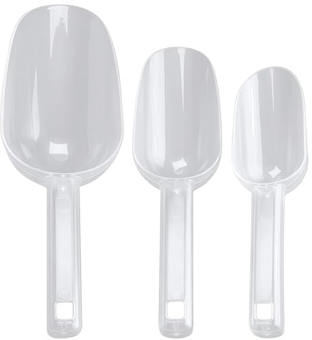 Lot de 3 pelles à glace en plastique transparent, épaisses, pour congélateur, qualité alimentaire, petites, moyennes et grandes tailles, pour seau à glace