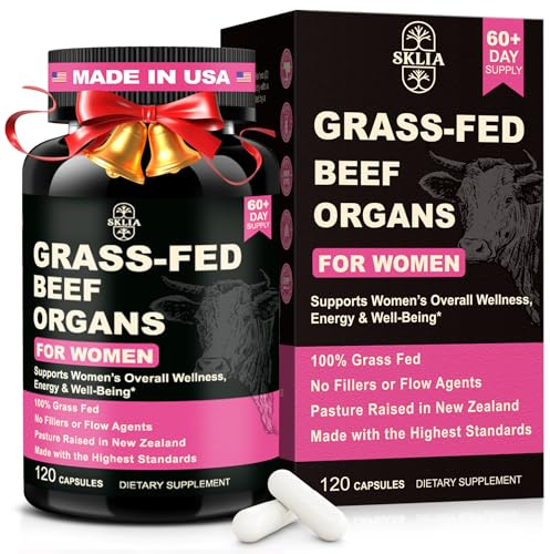 SKLIA Beef Organ Supplement for Women - Beef Liver, Kidney, Heart, Uterus Tissue, Ovary | Supports Women's Overall Energy and Wellness | Grass Fed, Pasture Raised in New Zealand, 120ct,1P