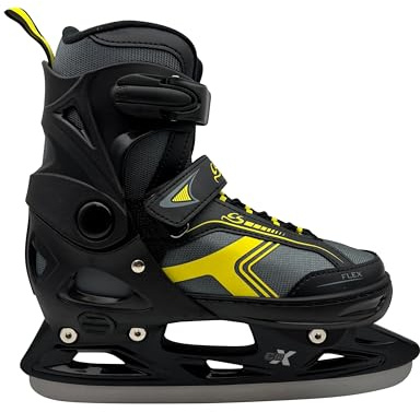 Cox Swain verstellbare Schlittschuhe Polar, Eislaufschuhe für Kinder, Jugendliche und Erwachsene bis 100KG, vorgeschliffene Edelstahlkufe, Softboot, Grey/Yellow Gr. M (37-40)