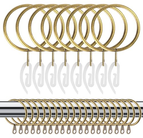 50 Pcs Metal Curtain Rings with Clips,38mm Curtain Rings and Hooks, With 50 White Plastic Hooks, For Drapery, Rods and Shower Hanging (Bronze-wire diameter/30mm)