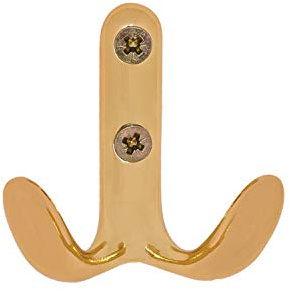 Gedotec Garderobenhaken rund Kleiderhaken Messing poliert - MOON klein | Doppel-Haken mit Höhe: 58 mm | Wand-Haken Vintage zum Schrauben | 1 Stück - Design Mantelhaken Antik Gold-Optik mit Schrauben