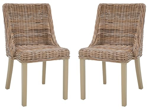 Safavieh Home Collection Caprice Grey 18-inch Wicker Dining Chair with Leather Handle (Set of 2)
