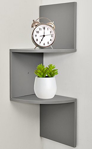 Greenco Zickzack 2 Ebenen, Eckregal Schwebende Regale, Kunststoff, GRAU