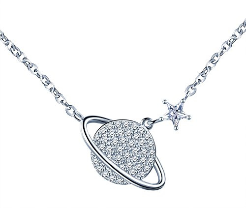 Yumilok 925 Sterling Silber Zirkonia Weltraum Stern Anhänger Halskette Verstellbare Kette mit Anhänger für Damen Mädchen