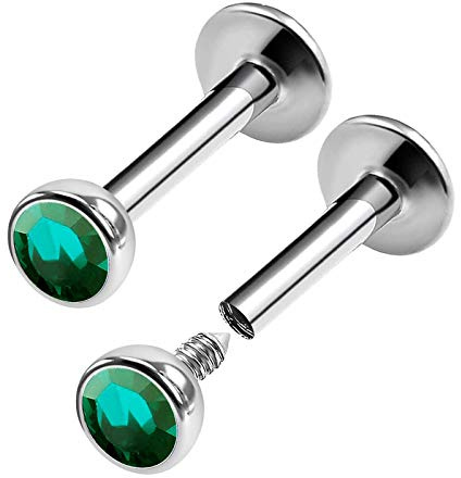 KJM FASHION 2 Stk Stahl Lippe 1.2mm - 4 Smaragd Kristallkugel Madonna Snake Bites Lippen Ohrringe Tragus Piercing Schmuck 0282