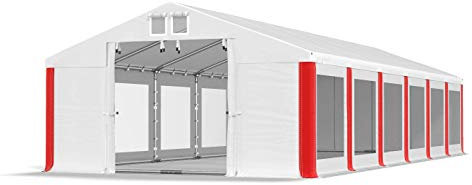 Das Company Tenda per Feste bianco-rosso 6x12m Finestre Trasparenti Impermeabile 580 g/m2 PVC Costruzione Summer Floor sul Fondo