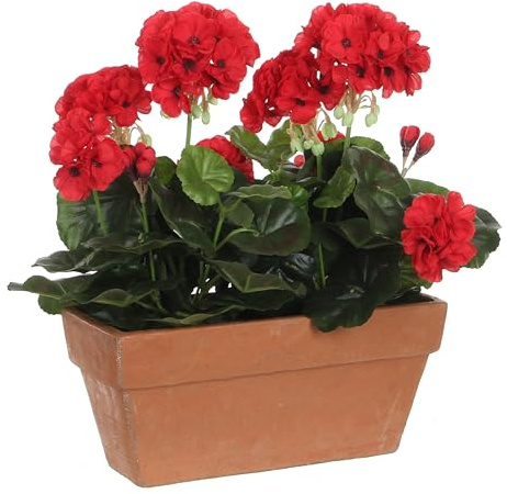 MICA Decorations Geranium Pot de Balcon Terra Rouge 29 x 13 x 40 cm