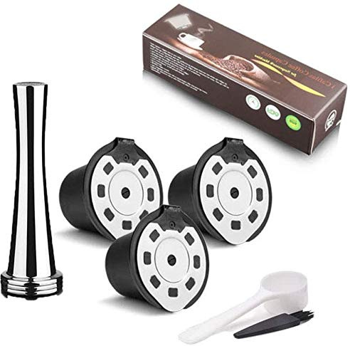 i Cafilas Lot de 3 capsules de café en plastique de bonne qualité rechargeables avec filtre réutilisable - pour Nepresso - avec cuillère et brosse en plastique inviolables