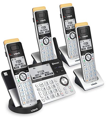 VTech IS8151-4 Super Long Range 4 Handset Cordless Phone for Home with Answering Machine, 2300 ft Range, Call Blocking, Bluetooth, Headset Jack, Power Backup, Expandable to 12 HS, Silver/Black