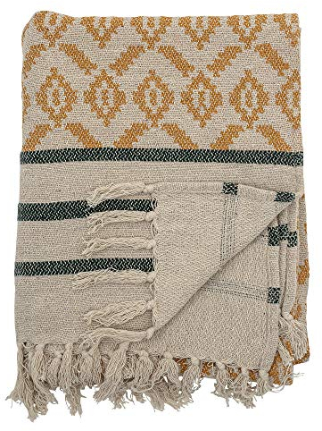 Bloomingville Hochwertige Tagesdecke 160x130 cm – Vielseitige Kuscheldecke aus recycelter Baumwolle, ideal als Sofadecke, kuschelig weich und pflegeleicht (Gelb)
