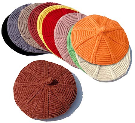 Barakara Baskenmütze, Sanft Gestrickt Handgemacht Französischen Baskenmütze Mütze Strickmütze für Mädchen, Fleece Lined Einfarbig Warm Beret für Kleinkinder, Kinder 1-6Jahren Gelb
