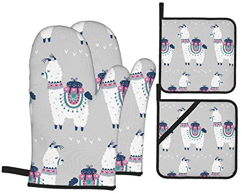 Gants de Cuisine et maniques de Cuisine en Coton résistant à la Chaleur Professionnel pour la Cuisine, la Cuisson au Four, Le Barbecue - Ensemble de 4 pièces