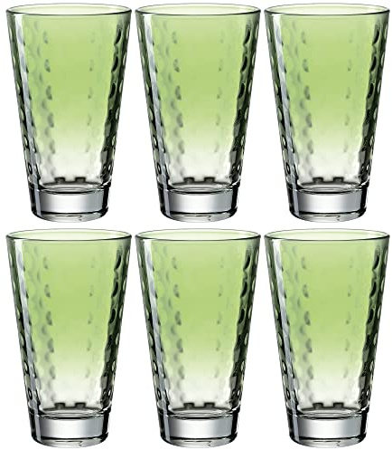 Leonardo Optic Trink-Gläser 6er Set, spülmaschinenfeste Longdrink-Gläser, bunte Trink-Becher aus Glas, Getränke-Set, grün, 300 ml, 025904