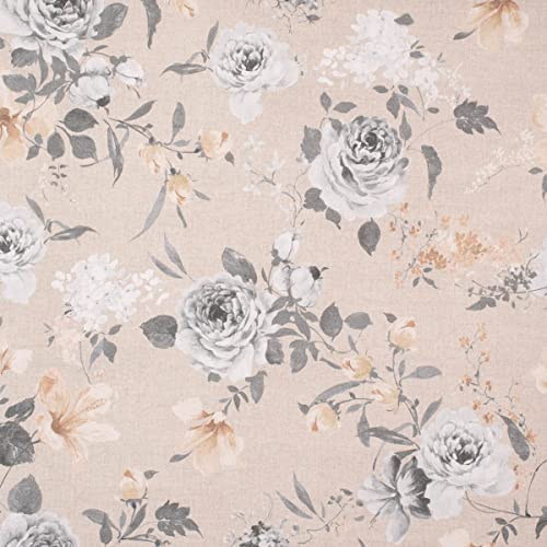Dekostoff Leinenoptik Romantic Flower Rosen beige grau 140cm