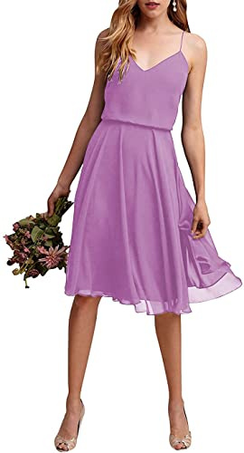 Mini vestidos cortos de dama de honor de boda para mujeres, vestidos de dama de honor con tirantes delgados, vestidos de dama de honor, Lila, 42