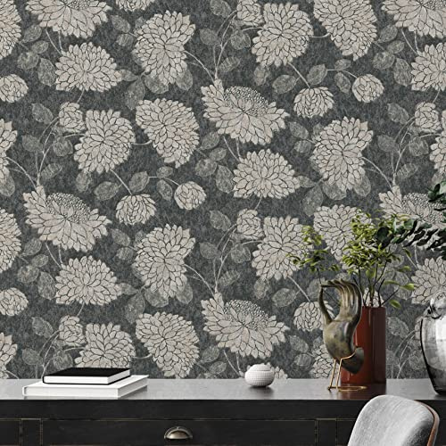 A.S. Création Tapete Floral Schwarz Weiß Silber Attractive 2 390253 - Blumen Vliestapete - 10,05 m x 0,53 m Made in Germany