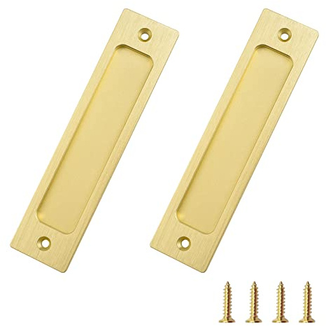 MOROBOR Rectangular Empotrada Puerta Corredera Tira, 2pcs Oro Cepillado Flush Pull Aleación de Aluminio Closet Puerta Dedo Tira con tornillos de montaje para puertas correderas Barn Door(150mm)