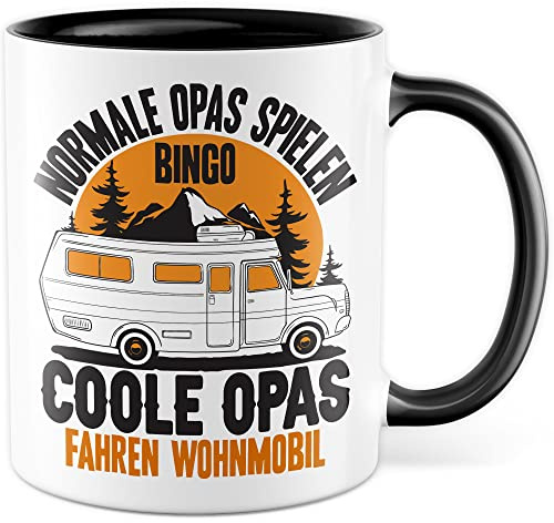 Wohnmobil Opa Tasse Wohnwagen Kaffeetasse Camping Geschenk Camper Kaffee-Becher Camper Geschenkidee Outdoorfans Campingvan Campin Campingwagen Campingplatz Normale Opas spielen Bingo (Weiß/Schwarz)