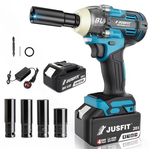 Roleader Cordless Impact Wrench,520Nm 1/2 Brushless Impact Gun,18V Electric Wrench Driver for car Tires,Assembly and Manufacturing Trades (Include Battery&Socket)