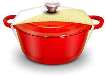 Silk Route Home Red Enamelled Cast Iron Casserole Dish with Lid – 3L