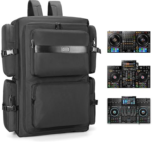 Rabjen DJ Backpack for Club Gigs, DJ Mixer Case Compatible with Pioneer DDJ-REV7, Pioneer DDJ-RX, Denon DJ SC LIVE 4, Novation Launchkey 49 and More Equipment