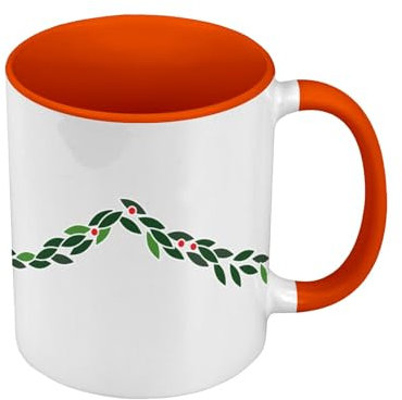 Tasse in Premium-Qualität, Orange – Girlande mit Stechpalme und Blättern, Winter, Feier – Tasse mit Henkel und farbigem Innenfutter