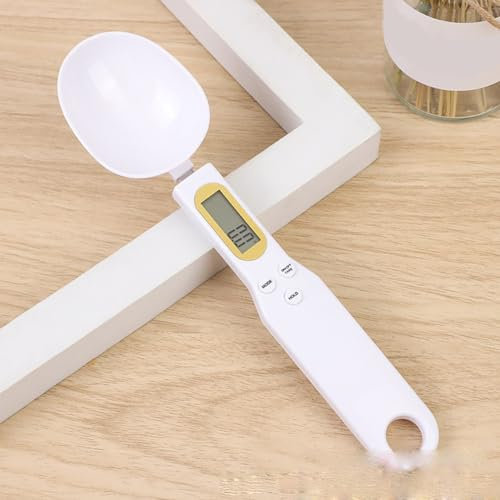 Spoon Scale, 500g/0.1g Electronic Food Scale, weighs grams and ounces, handle grip and spout digital kitchen scale for coffee powder, pills, tea, flour, oil, baking and more. (white)