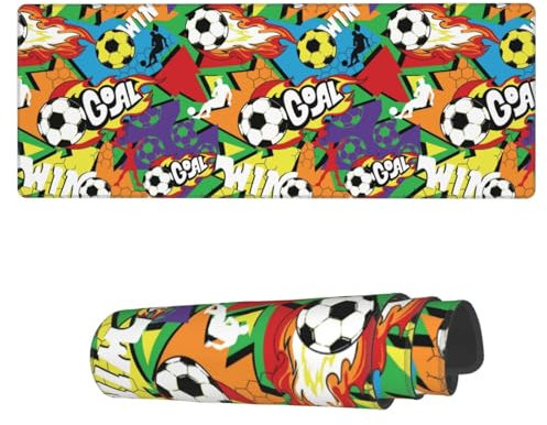 AoHanan Großes Mauspad mit Fußball-Aufdruck und genähten Kanten, 3 mm, Bürodekoration, für Damen und Herren, Computerzubehör für Zuhause, Büro, 80 x 30 cm