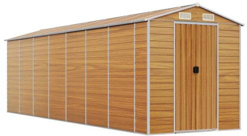 Gecheer Capanno da Giardino in Acciaio, Casetta Esterno con Porta in Acciaio, Marrone Chiaro, 191x640x198 cm