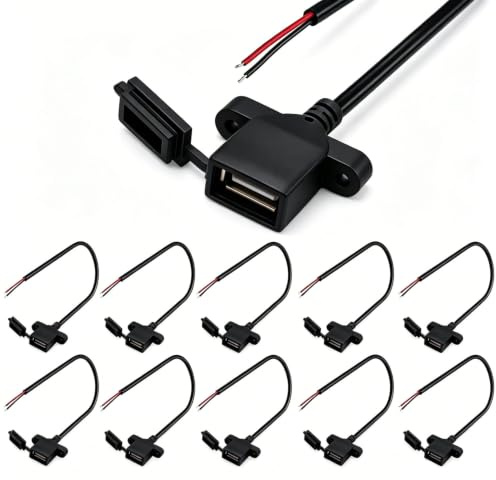 VISSQH 10 Stück USB Buchse 2 polig blanker Draht,USB Buchse Kabel,USB Buchse Lötbar,mit Staubkappe USB Pigtail Kabel,für USB-Geräte installiert oder DIY ersetzen Reparatur (30cm)