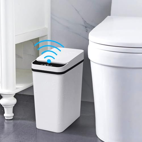 Badsoptunna, 12l Automatisk Papperskorg med Smart Sensor är en Avfallsbehållare av ABS-Plast för Köket Papperskorgen är Utrustad med Ett Lock, Stängs Ljudlöst Och är Vattentät
