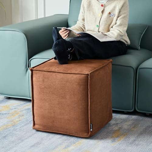 Louis Donné Pouf Bezug Quadratisch 45 × 45 × 45 cm, Ungefüllter Sitzpouf Fußhocker aus Stoff, Pouf mit Aufbewahrung für Wohnzimmer, Schlafzimmer & Outdoor, Braun (Nur Bezug)