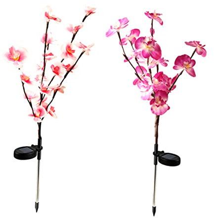 Kisangel 2 Piezas Luz De Enchufe a Tierra Orquídeas Linterna Solar Al Aire Libre Lámpara Solar Estaca De Jardín De Flores Luces Solares De Estaca De Flores Participación Exterior Led Rosa
