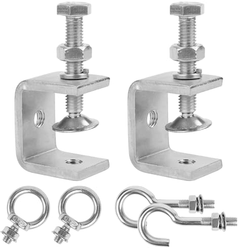 Set di 6 morsetti a C in acciaio inox, con morsetti a C, aperture in pino da 30 mm, campo di serraggio regolabile da 0 a 25 mm, con ganci e viti ad anello in acciaio inox, per lavori in legno