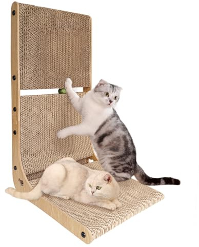 Heikoeco® Kratzbretter Katze, Kratzpappe für Katzen Groß XXL, 40cm lang L förmige Katzenspielzeug mit Ballspielzeug, Super Stabil Katzen Kratzmöbel für Wand