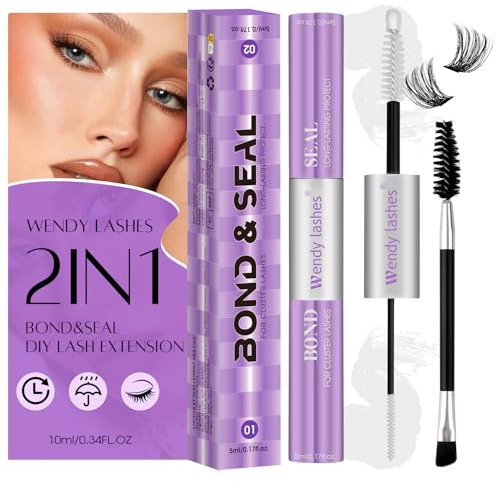 Wimpernkleber Lash Bond und Seal, Klar Wimpern Kleber für DIY Wimpern Einzeln Wasserfest Cluster Lash Glue Halt 48-72 Stunden Wimpern Extensions Kleber
