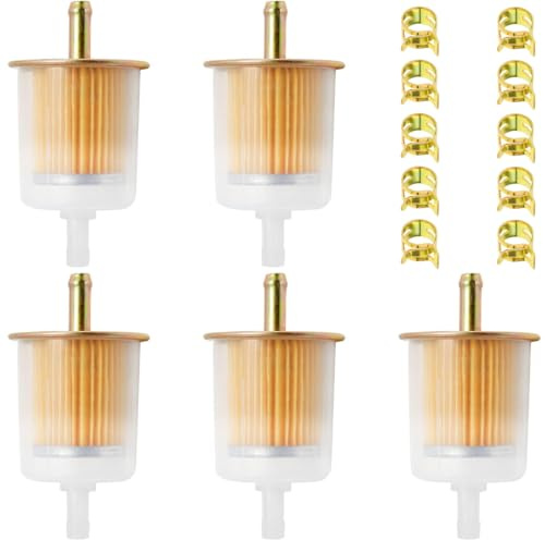 ZAMDOE 5Pcs Universal Gas Inline Fuel Filters for Industrial Tractors, Cars,Motorcycles, Gas Powered Engine, Generator, RV and More Gas Power Engines, with 10Pcs Hose Clamps