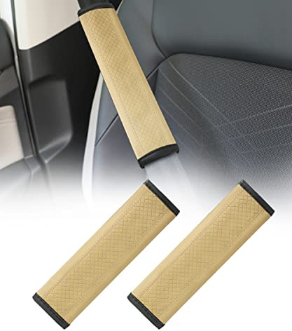 Flaconi Protector Cinturon Coche,Protector Cinturon Coche Niños,Funda Cinturon Coche,Protector Cinturon Coche Adulto,Cubre Cinturones Coche,Almohadillas Cinturon Coche para Automóviles,SUV,RV(Beige)