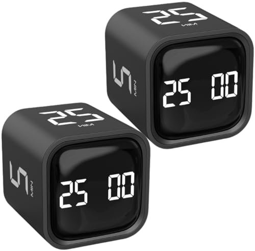 Rotating Productivity Timers 5/25/10/50, Desk Flip Timer for ADHD, 2 Black