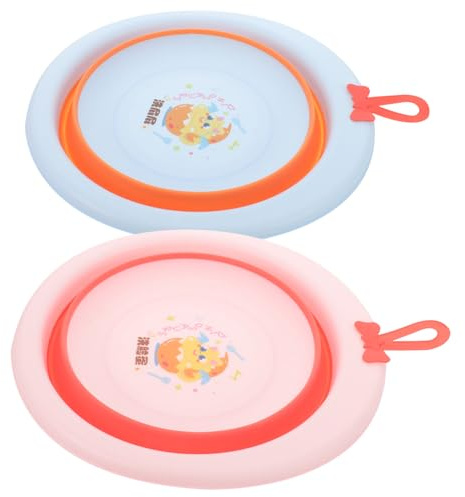 TOYANDONA Klappbare Babywanne 2 Stück mit Niedlichem Cartoon Motiv Leicht und Tragbar aus Pp als Neugeborenen Waschbecken für Haushalt und Camping Zufälliger Stil